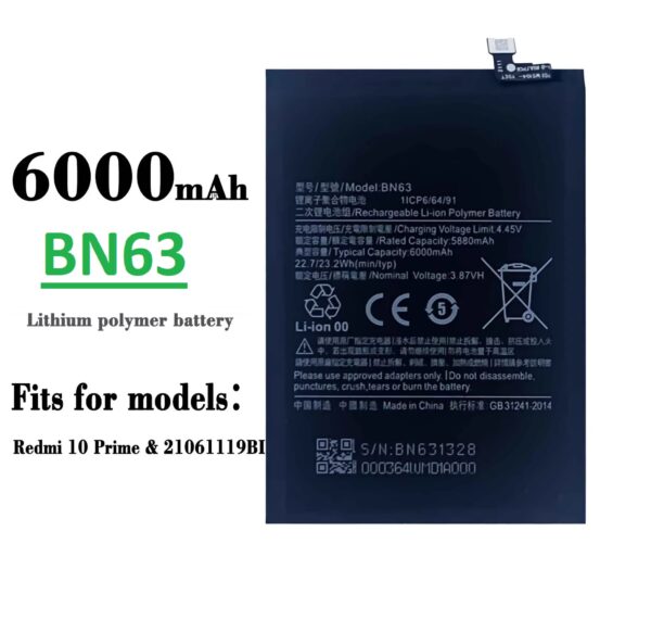 Battery Compatible For Xiaomi Redmi 10 Prime (BN63) Li-Po 5000 mAh -CL