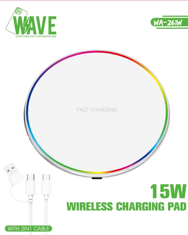 Wave WA-261W Wireless Charginf Pad 15W With 2in1 Cable (White) -LK