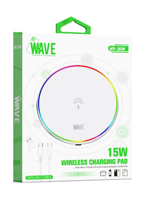 Wave WA-261W Wireless Charginf Pad 15W With 2in1 Cable (White) -LK - Image 2