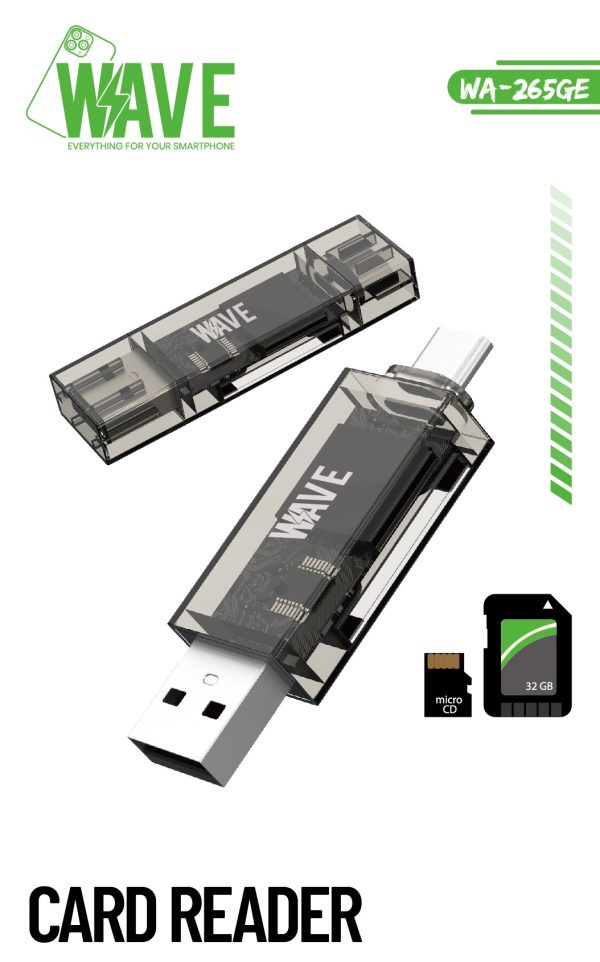 Wave WA-265 USB + Type-C 2in1 Memory Card Reader & Writer  Plug and Play