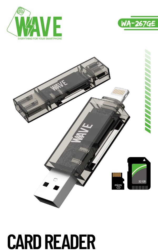 Wave WA-267 USB+iPhone 2in1 Memory Card Reader & Writer  Plug and Play -E